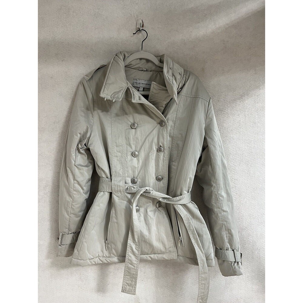 Steve Madden Women's Tan Tie Waist Button Coat Jacket Large
